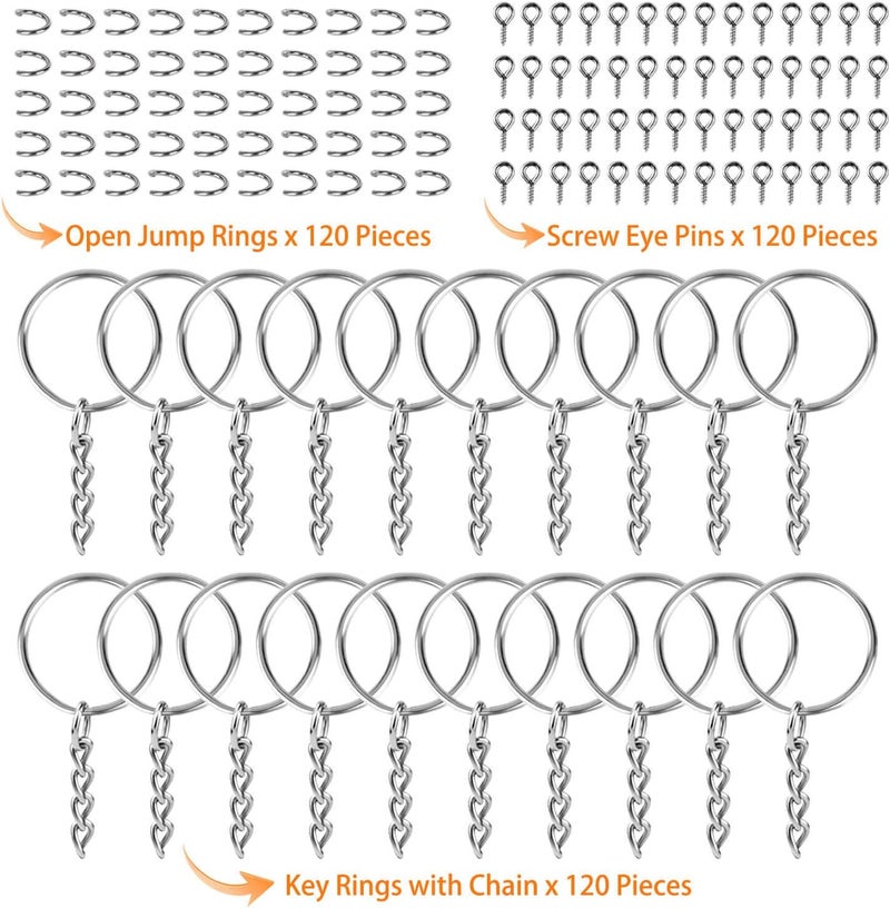 Flasoo Keychain Rings for Crafts, 360Pcs Keychains for Resin Include Key Rings with Chain, Jump Rings, Screw Eye Pins for DIY Keychain Making - Image 2